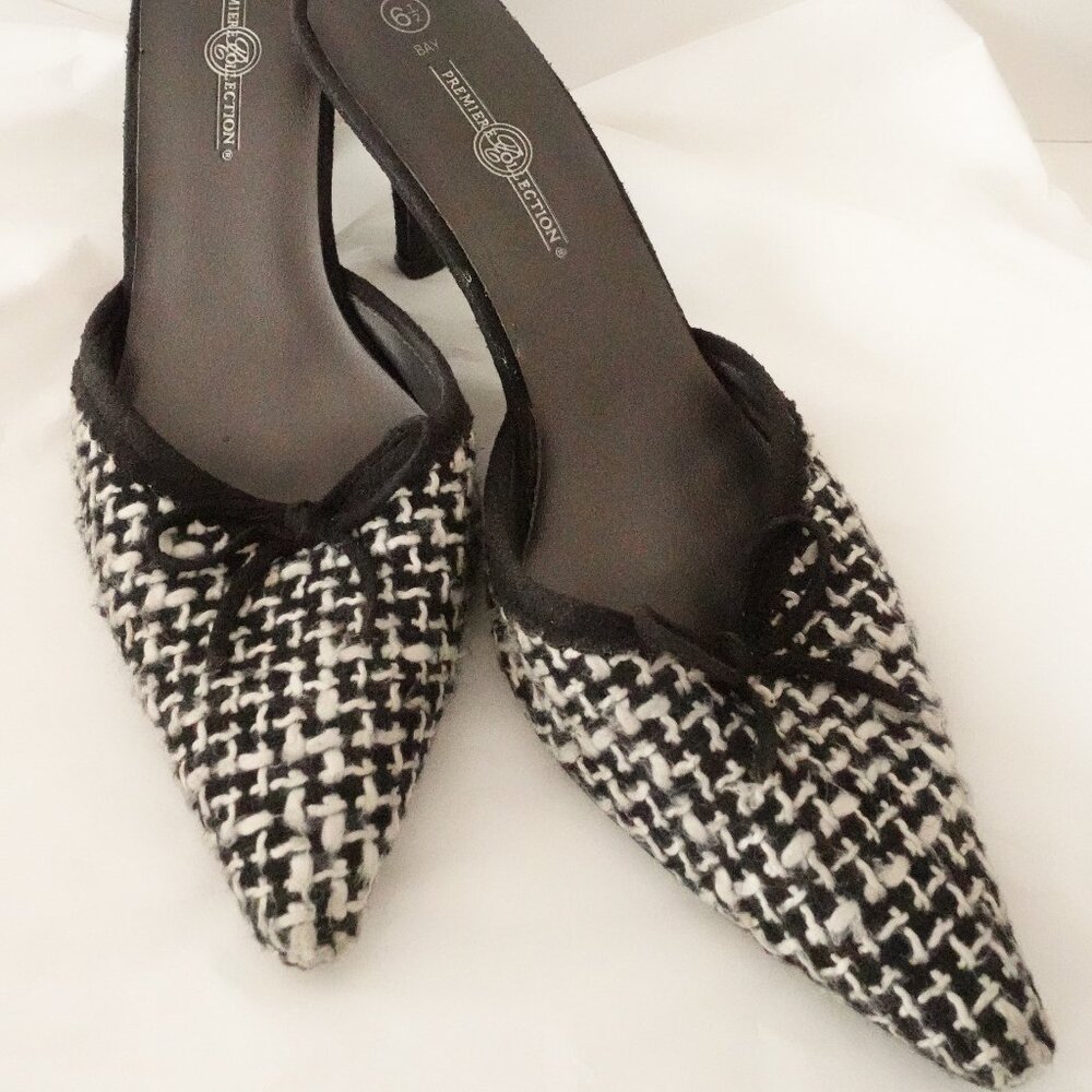 Vintage Premier Collection Houndstooth Heeled Mules, Size 6.5, Made in Paris